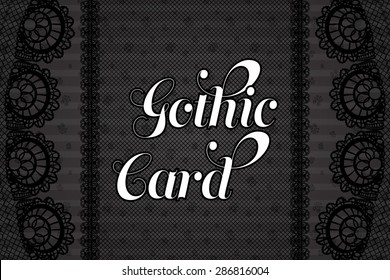 stylish and sexy dark black Gothic lace and stocking net with round frame on rose pattern background card template