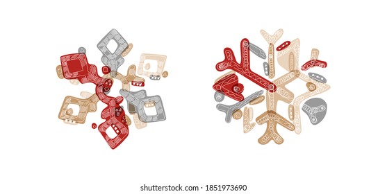 Stylish shaded snowflake with transparent elements isolated on white background. Holiday and winter symbol. Beautiful decorative element. Merry christmas and new year design.