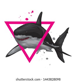 Stylish shark.. Vector illustration for a postcard or a poster, print for clothes. Sea, ocean and fish.