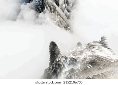 Stylish sharp frozen mountain 3d render. Abstract acute white background with motion effect