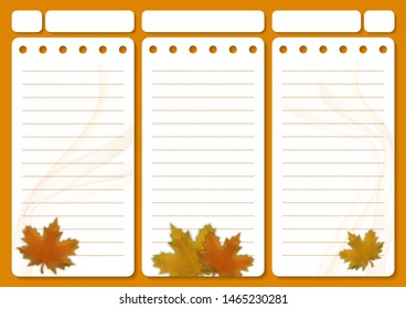 Stylish sheets for a personal diary, template planner. Organizer with notes and to-do list. Vector illustration.