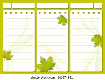 Stylish sheets for a personal diary, template planner. Organizer with notes and to-do list. Vector illustration.