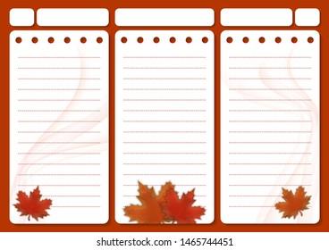 Stylish sheets for a personal diary, template planner. Organizer with notes and to-do list. Vector illustration.