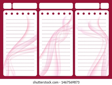 Stylish sheets for a personal diary, template planner. Organizer with notes and to-do list. Vector illustration.
