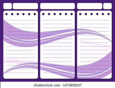 Stylish sheets for a personal diary, template planner. Organizer with notes and to-do list. Vector illustration.