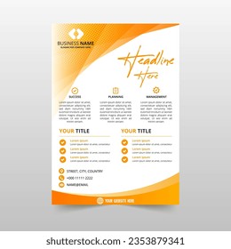 Stylish Shiny Orange Business Flyer Template With Curved Shapes, can be used for business designs, presentation designs or any suitable designs.