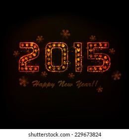 Stylish shiny text 2015 Happy New Year on snowflake decorated brown background.