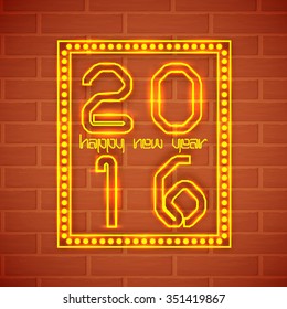 Elegante y brillante texto 2016 sobre el fondo de la pared para la celebración de Feliz Año Nuevo.
