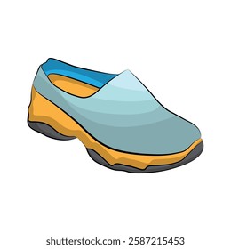 Stylish Shoe Icon: Sleek, modern shoe design with a light blue upper, gradient effect, yellow midsole, and black outsole. Perfect for fashion-forward themes, footwear branding.