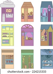 stylish Shop collection vector icon set. Bakery, ice cream, restaurant, fish, vegetables, supplyÃ?Â´s