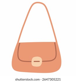 Stylish shoulder bag in warm colors, flat illustration for winter outfit sets, travel accessories, and cozy lifestyle scenes.