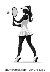 A stylish silhouette of a female tennis player poised to hit a ball, showcasing athleticism and elegance.