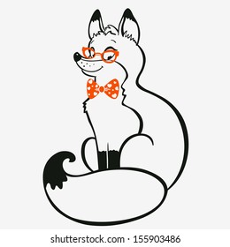 stylish silhouette of the fox in glasses with bowtie tie