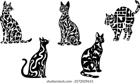 Stylish silhouette set of abstract cat