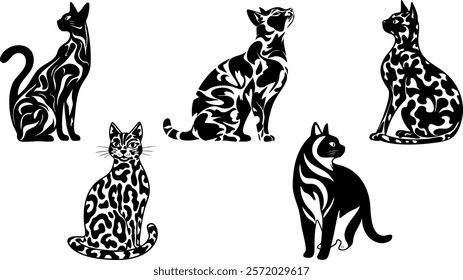 Stylish silhouette set of abstract cat