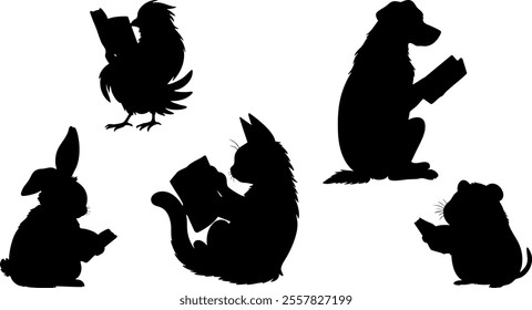 Stylish silhouette set of animal readers