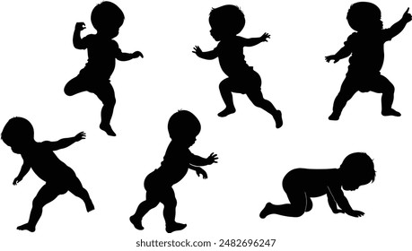 Stylish silhouette set of babies