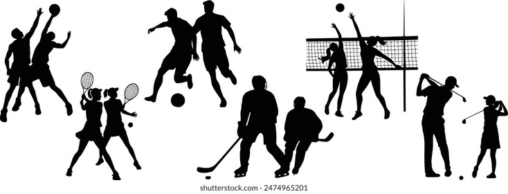 Stylish silhouette set of ball sports