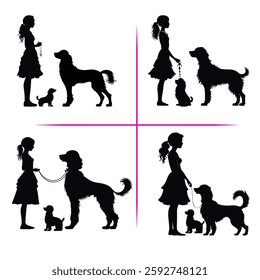 Stylish silhouette set of dog person...