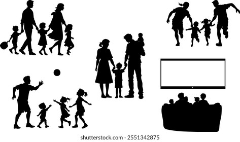 Stylish silhouette set of family