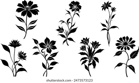 Stylish silhouette set of flowers