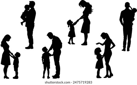 Stylish silhouette set of kids and parents