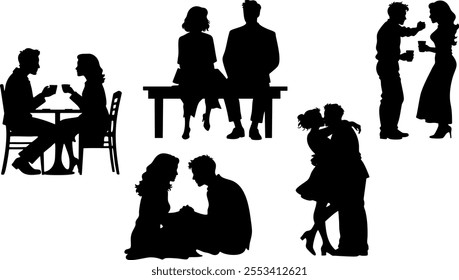 Stylish silhouette set of love