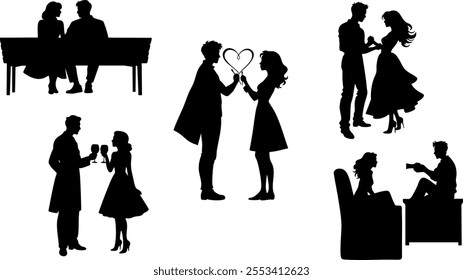 Stylish silhouette set of love
