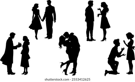 Stylish silhouette set of love