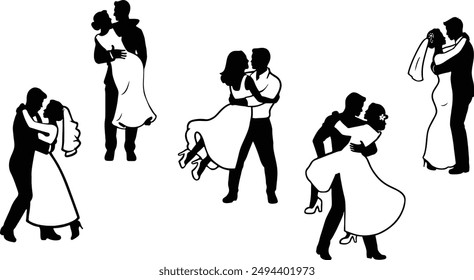 Stylish silhouette set of wedding