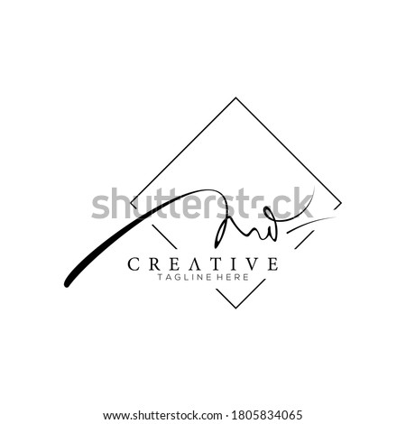 Stylish Silhouette Signature Letter M Logo Design with Square Line Frame