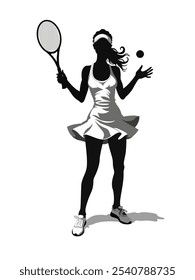 A stylish silhouette of a skilled tennis player elegantly poised to strike a ball, highlighting athleticism and grace