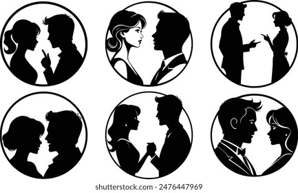 Stylish silhouette vector set of chatting people