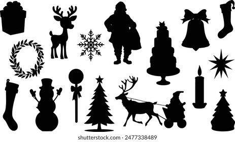 Stylish silhouette vector set of Christmas