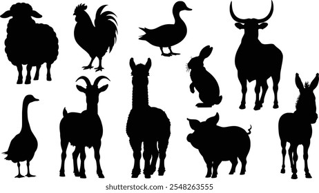 Stylish silhouette vector set of farm animals