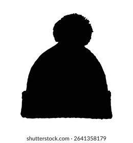 Stylish silhouette of a winter beanie hat with a pompom, perfect for cold weather apparel designs.