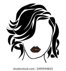 Stylish silhouette of a young woman with a pixie haircut and a fashionable leopard print on her lips for design