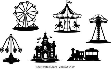 Stylish silhouettes of Amusement Park