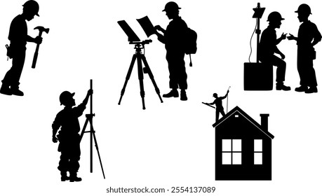 Stylish silhouettes of builders tradesperson