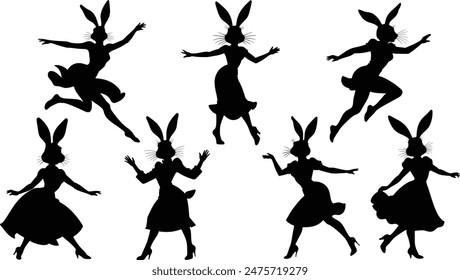 Stylish silhouettes of bunny lady