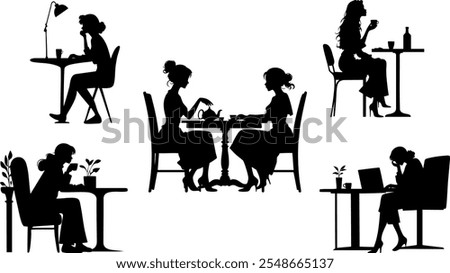Stylish silhouettes of cafe ladies