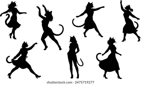 Stylish silhouettes of cat lady