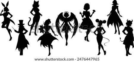Stylish silhouettes of cosplay ladies