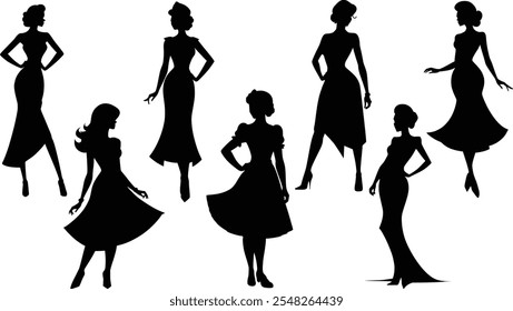 Stylish silhouettes of fashion ladies