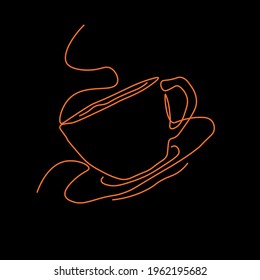 Stylish silhouettes of mugs. Vector illustration made in black-orange color. Perfectly decorate the interior of the cafe, menu and kitchen design.