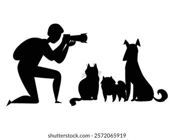 Stylish Silhouettes of People with Cat and Dog Companions