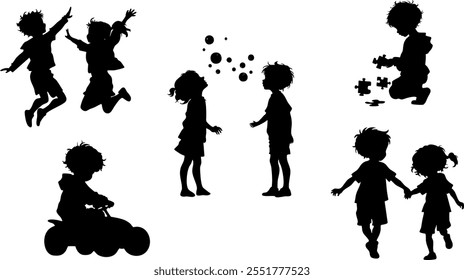Stylish silhouettes set of children