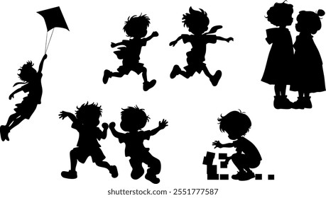 Stylish silhouettes set of children