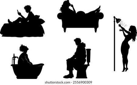 Stylish silhouettes set of daily life