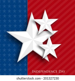 Stylish silver stars on blue and red background for 4th of July, American Independence Day celebrations. 